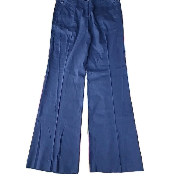 Theory Midnight Blue Linen Blend Tailored Straight Leg Sz 12 Tall Trouser Pants - Picture 1 of 8